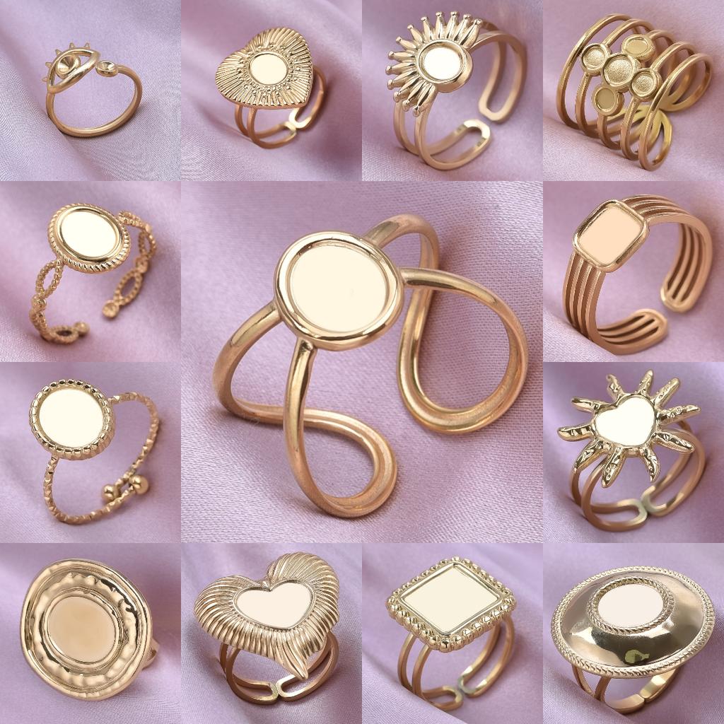 6pcs/lot Gold Plated Stainless Steel Base Rings Settings DIY Blank Knuckle Rings for Women Jewelry Charms Never Fade Wholesale