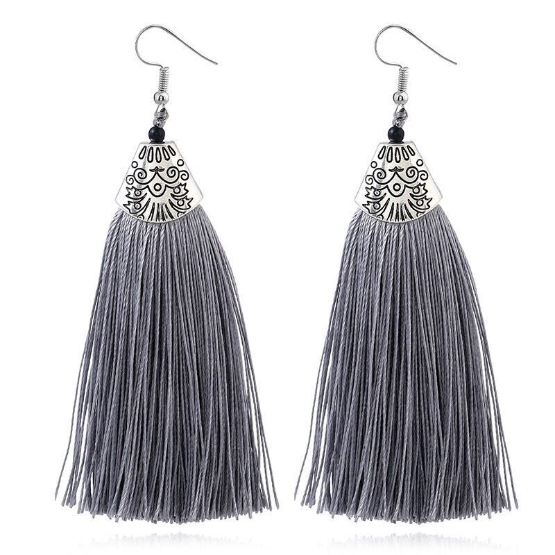 

LOVBEAFAS Ethnic Fringe Tassel Long Earring Beads Statement Brinco Dangle Drop Earrings For Women Fashion Zircon bijoux femme серый