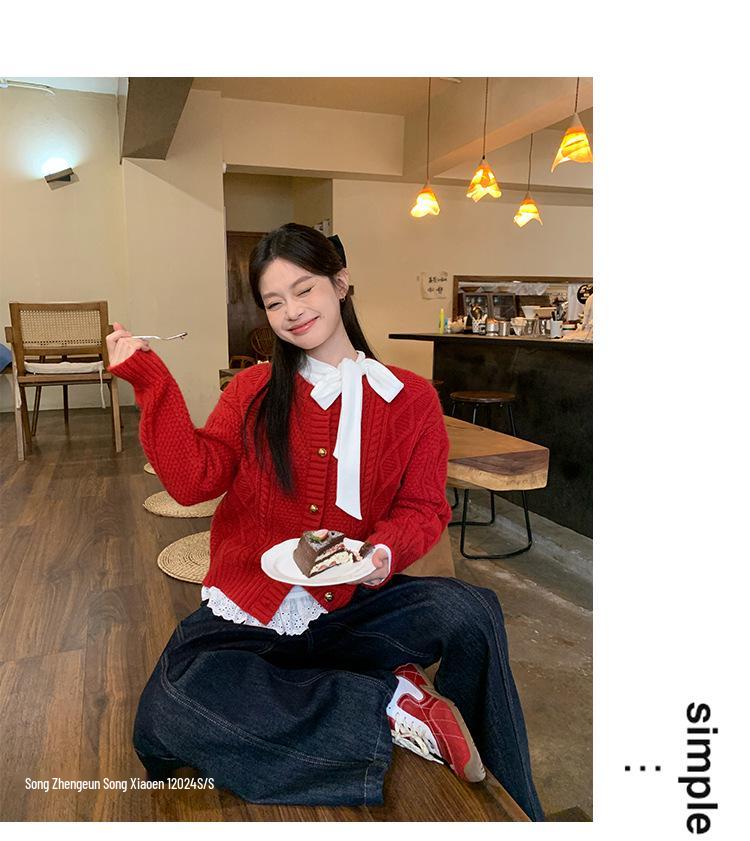 Women's Chic Red Knit Cardigan - Early Autumn Fashion