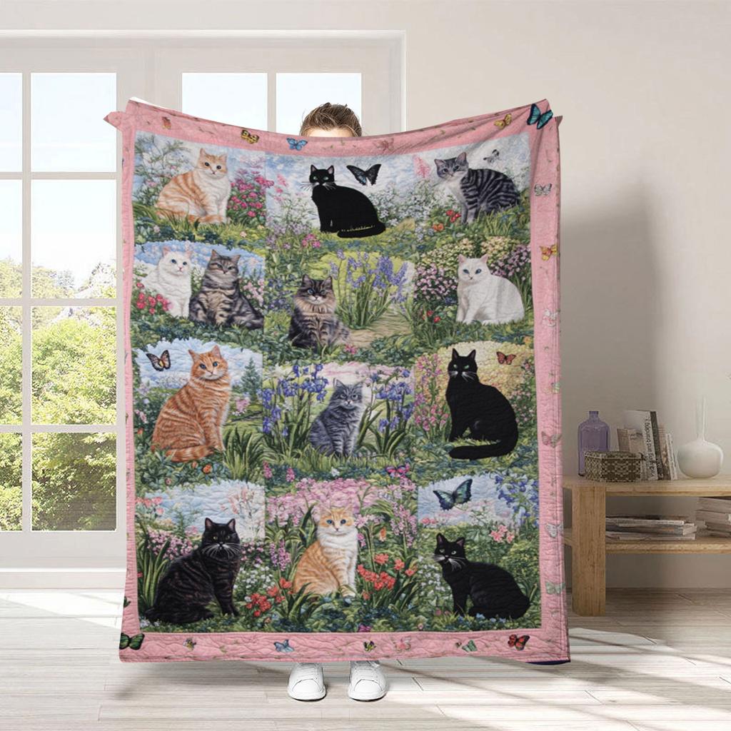 Vintage Pet Cat Digital-printed Polyester Bedroom Velvet Flannel Soft Sofa Cover Blanket Fleece Soft Cover Blankets for Beds