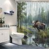 Deer Forest Wildlife Shower Curtain Moose Trees Outdoor Nature Landscape Bathroom Decor With Hooks