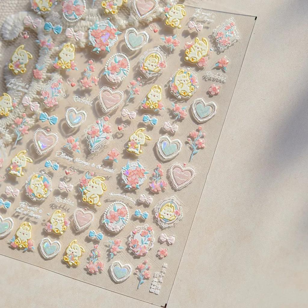 5D Pudding Jelly Dessert Fruit Cherry Pink Claw Print Bowknot Tie Knot Love Heart Stars Nail Art Sticker Adhesive Manicure Decal