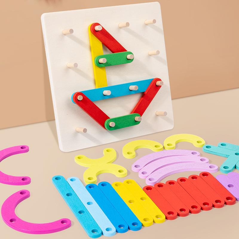 Children Wooden Toys Creative Board Nail Board Montessori Math Toys Geometric Column Set Pegboard for Early Education Sensory
