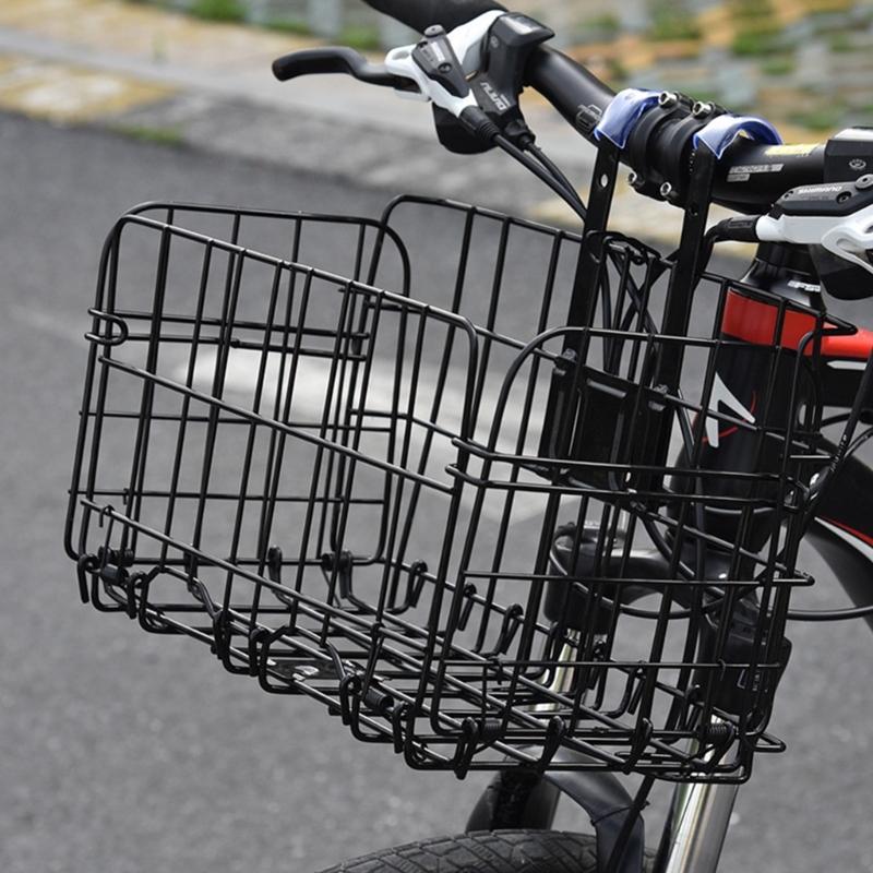 Metal Front Handlebar Bicycles Basket Mountain Bike Folding Hanging Basket with Removable Liner Bag Bike Accessories