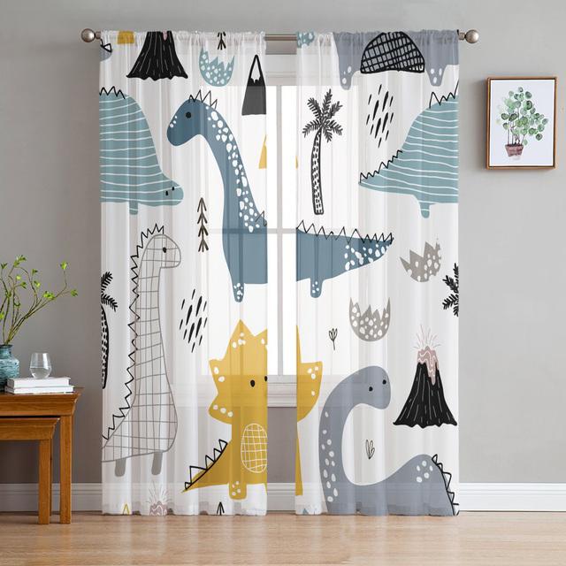 Dinosaur Jungle Curtain Window Tulle for Living Room Bedroom Kitchen Chiffon Sheer Window Treatment Decorations