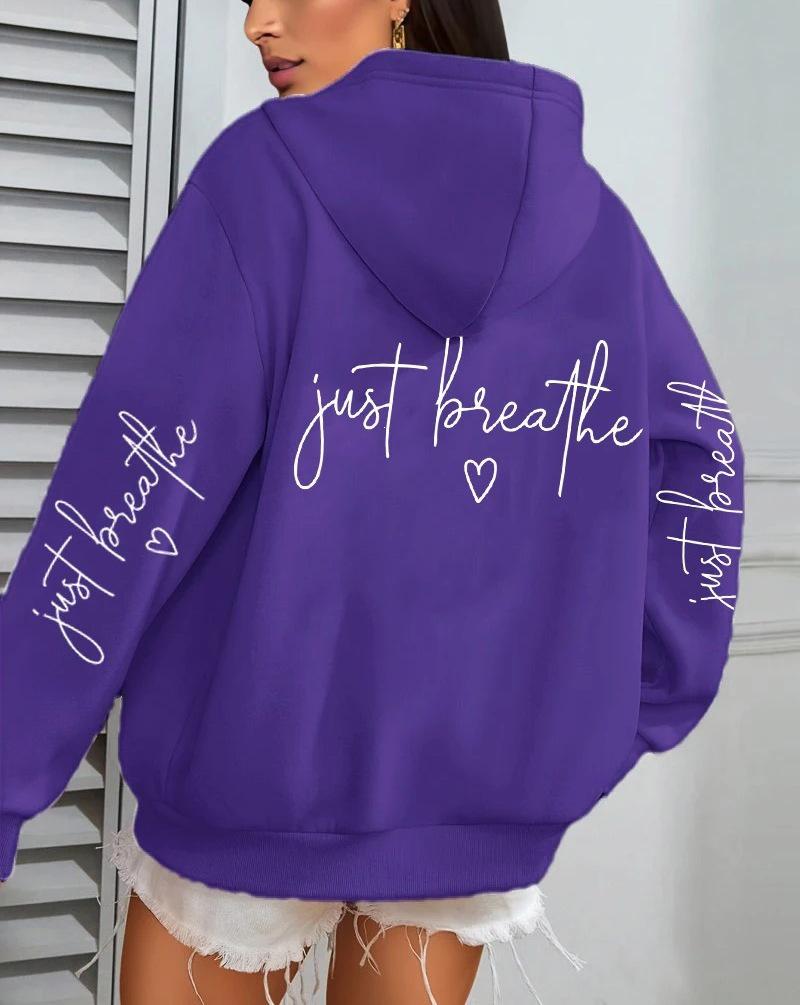 Just Breathe Love Women's Casual Fleece Hoodie with Pockets