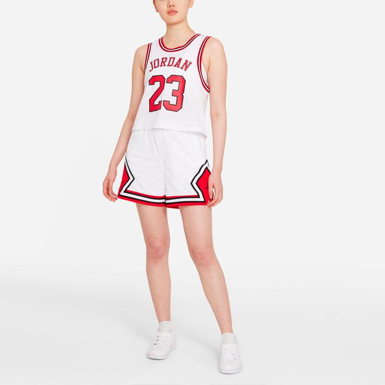 Jordan Essential Diamond Logo Mesh Breathable Casual Shorts Women shorts White DD0288-100