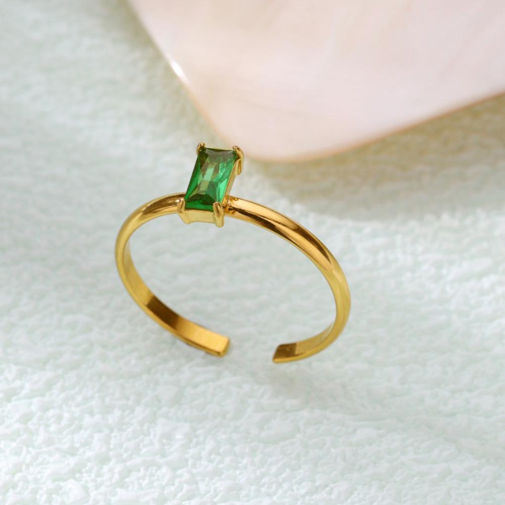 Chic Geometric Square Stone Rings For Women Fashion Birthston Birthday Party Gold Color Opening Ring Jewelry Elegant Her Gift