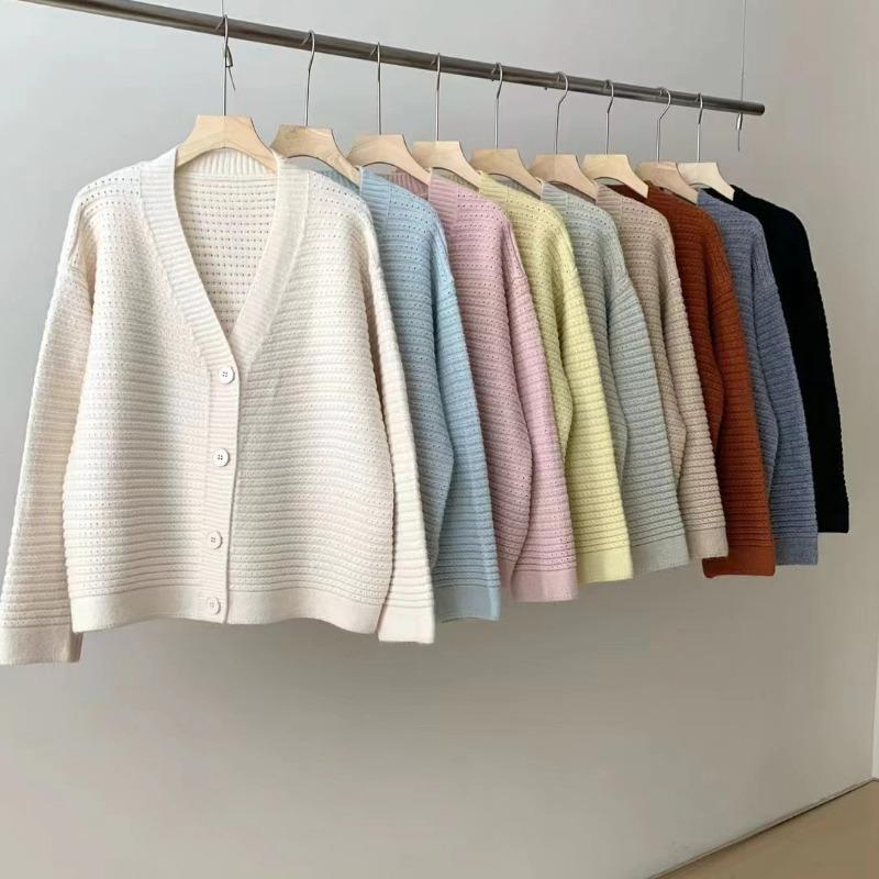 Simple V-neck Sweater Jacket Women's Autumn and Winter New Loose Soft Waxy Lazy Wind Knitted Cardigan Top