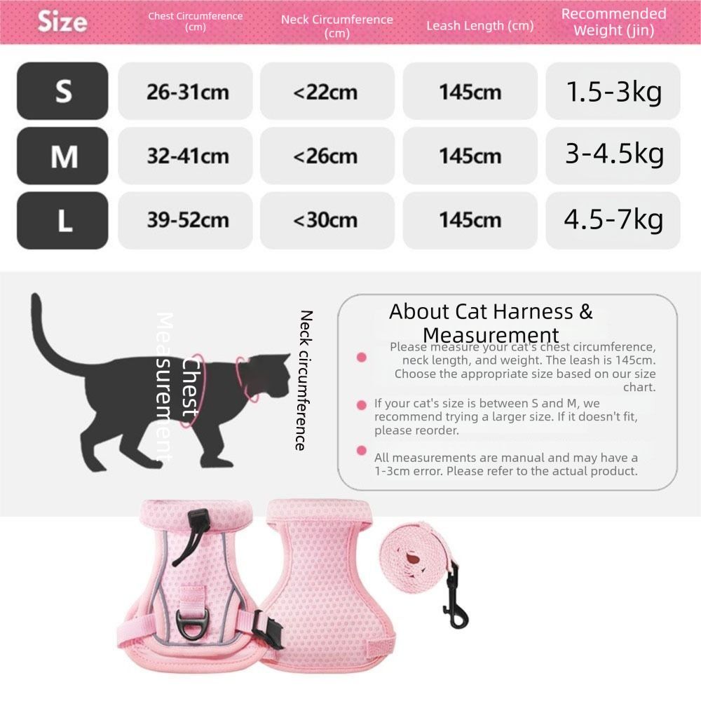 Reflective Design Cat Harness Vest Adjustable Vest Escape Proof Cat Lead Leash Comfortable Breathable Pet Walking Harness