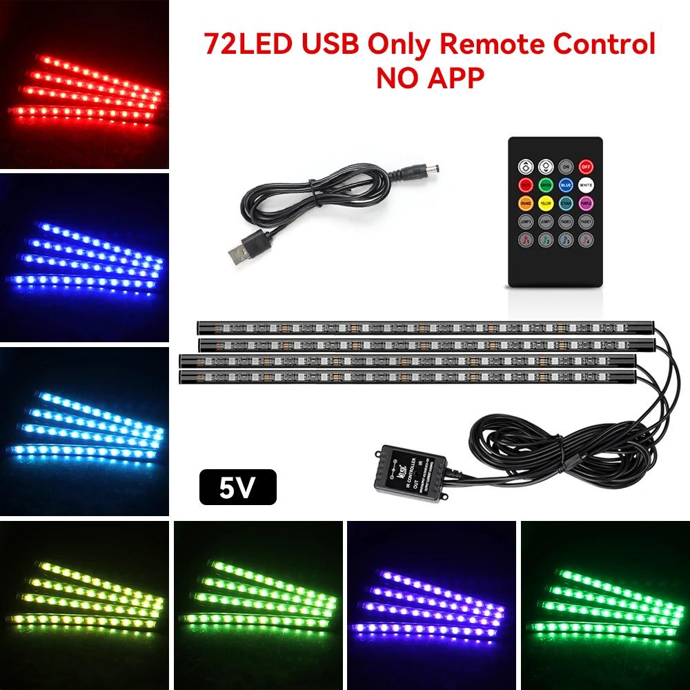 Neon 48 72 LED Car Interior Ambient Foot Light with USB Wireless Remote Music App Control Auto RGB Atmosphere Decorative Lamps