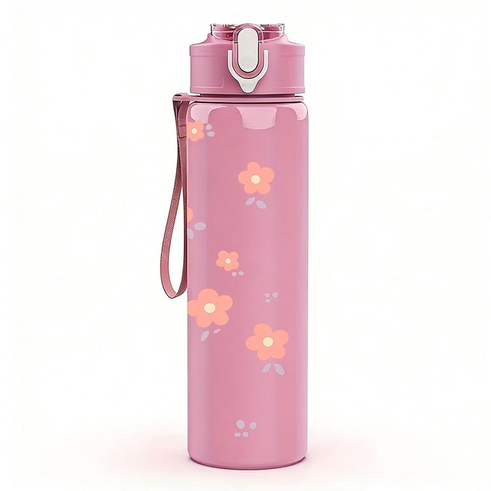 1PC Tiny Pink Simple Floral Pattern Print 750ml Color Plastic Sports Water Bottle Leakproof Flip Straw Lid Suitable for Sports Office Home Use