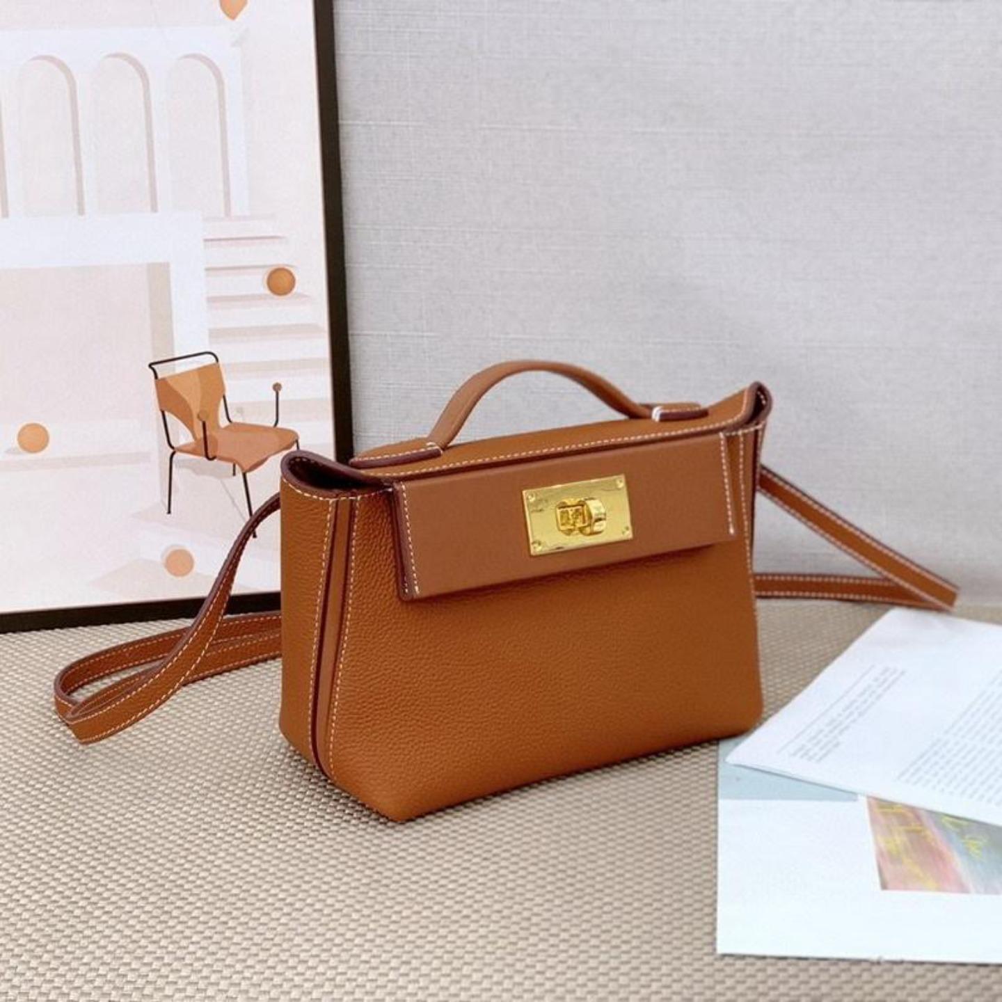 Small Fresh Leather Women s Bag First-layer Cowhide 2424 Handbag All-match Cross-body 21x15x10cm