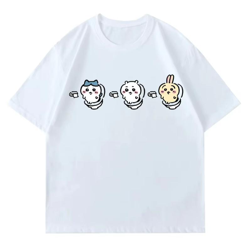 Funny Chiikawa Toilet T Shirts for Women Summer Graphic Short Sleeve Cotton Tees Men T-shirt Couple Street Casual Tops Clothing
