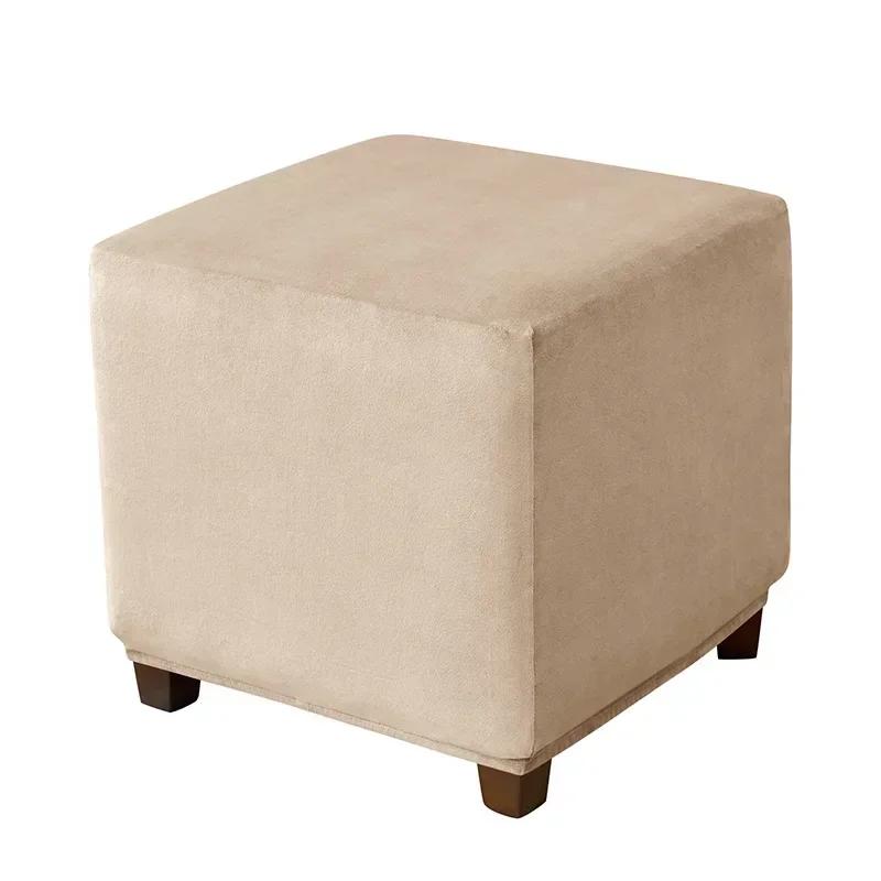 1PC Thick Velvet Square Ottoman Covers Stretch Footstool Cover Bench Stool Cover Washable Furniture Protector Stool Covers S/M/L