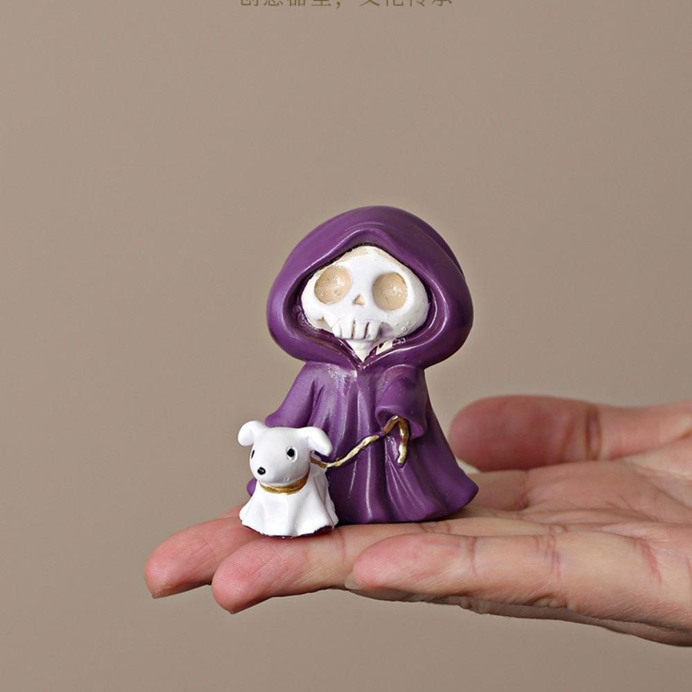 Ghost Festival Atmosphere Halloween Resin Figurine Purple Cloak Statue Home Decor Party Gift Collectible Gothic Home Decor