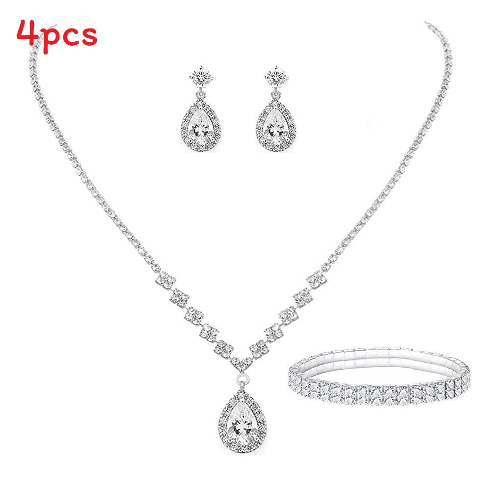 Bridal Party Jewelry Set With Zircon Water Drop Necklace Earrings And Bracelet For Weddings