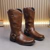 Men Retro Cowboy Boots Black Brown British Style Men High Top Boots Knight Boots Mid Top Boots Men Sizes 38-46 Men Shoes