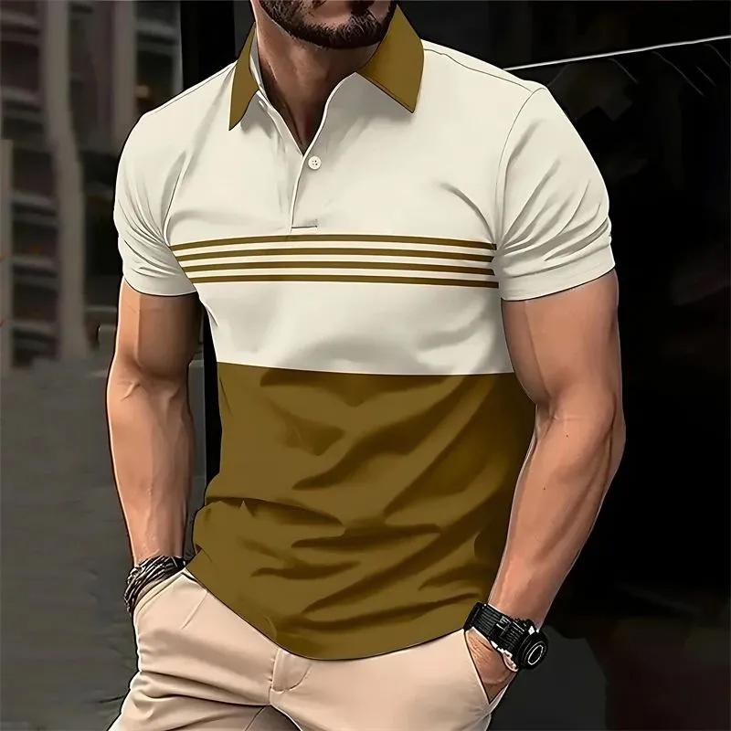 Men Clothes Summer Short Sleeve Fashion Stripe Polo Shirt Men Buisness Casual Golf Polo Shirt Tops 100% Polyester