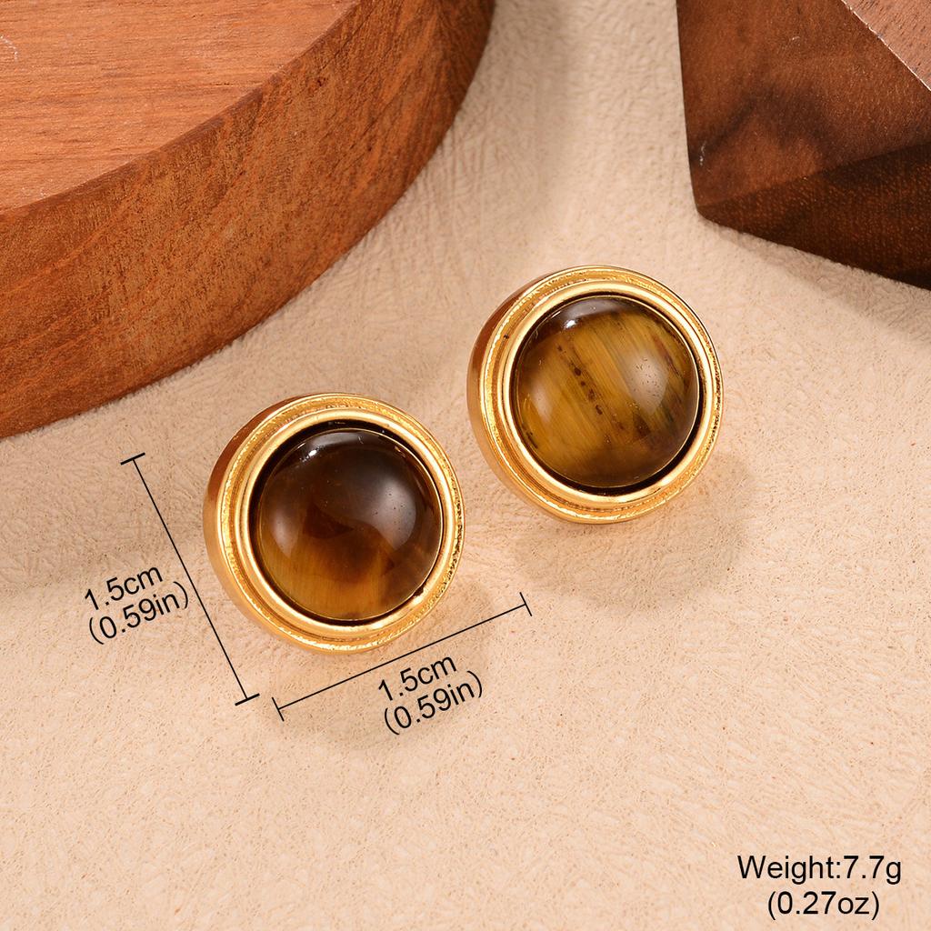Coffee Earrings New Niche Tiger Eye Series Hong Kong Style Autumn and Winter Earrings Light Luxury Retro Simple Stud Earrings