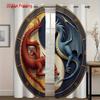 2pcs   2D Flat Printing Curtains with Yin Yang Red And Blue Dragons Pattern for Home Decor. Grommet Curtains Made of Suede