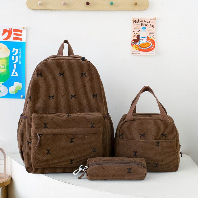 Schoolbag Schoolbag Autumn and Winter New College Student Corduroy High School Bow Backpack High Value Casual Large Capacity Bag