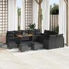 14-piece Garden Sofa Set with Black Cushions Poly Rattan Acacia, 2-seater Garden Sofa with Black Cushions 3362329