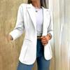 Women Fall Spring Coat Solid Color Lapel Long Sleeve Sraight Open Stitch Patch