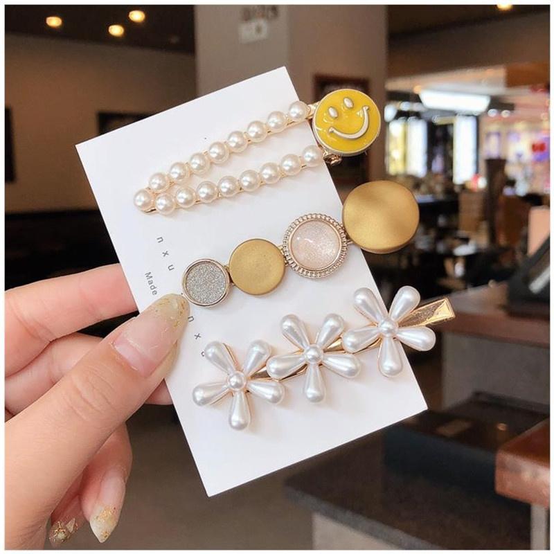 Fashion Acrylic Pearl Hair Clips Set Sweet Flower Hair Barrettes For Women Girls Korean Geometric Hair Accessories Jewelry