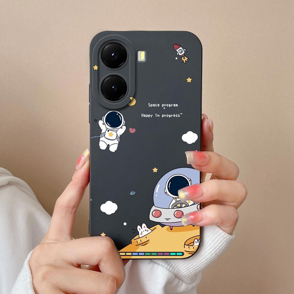 Krásný kreslený kryt s astronauty na telefon pro redmi 10 11 12 13 14C 14R měkký čtvercový tekutý silikonový protiskluzový kryt pro redmi 10 11 12 13 14C 14R