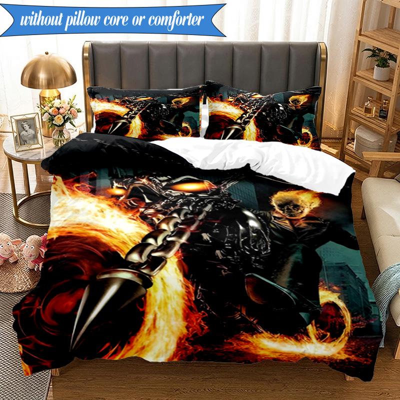 3PCS Rider On Fire Bedding Set,Including 1pc Duvet Cover And 2pcs Pillowcases Perfect for Bedroom, Dormitory, Fan Christmas gift