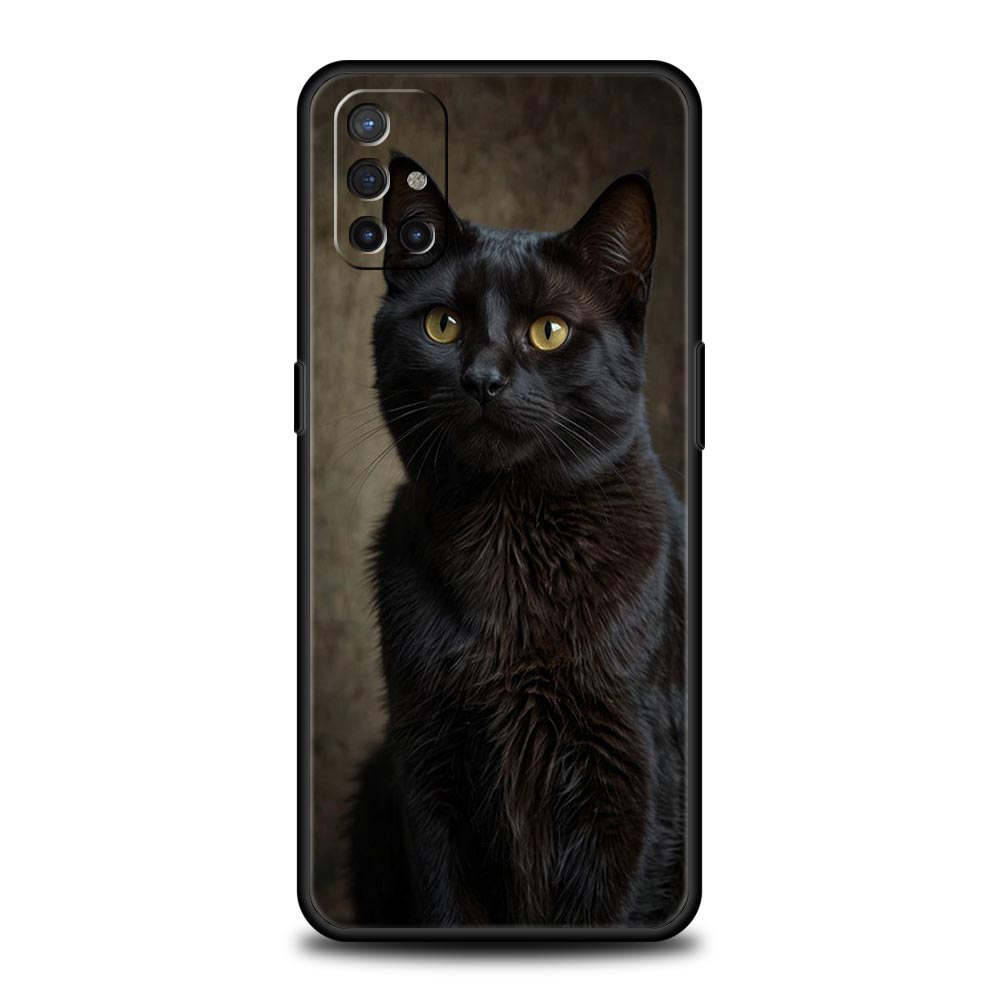 Phone Case For OnePlus 12 11 10 9 Pro 9T 12R 10R 9R 9RT 10T 8T 8 7 6T 7T Nord 2T CE 2 5G N200 N10 N100 Cover Black Cat