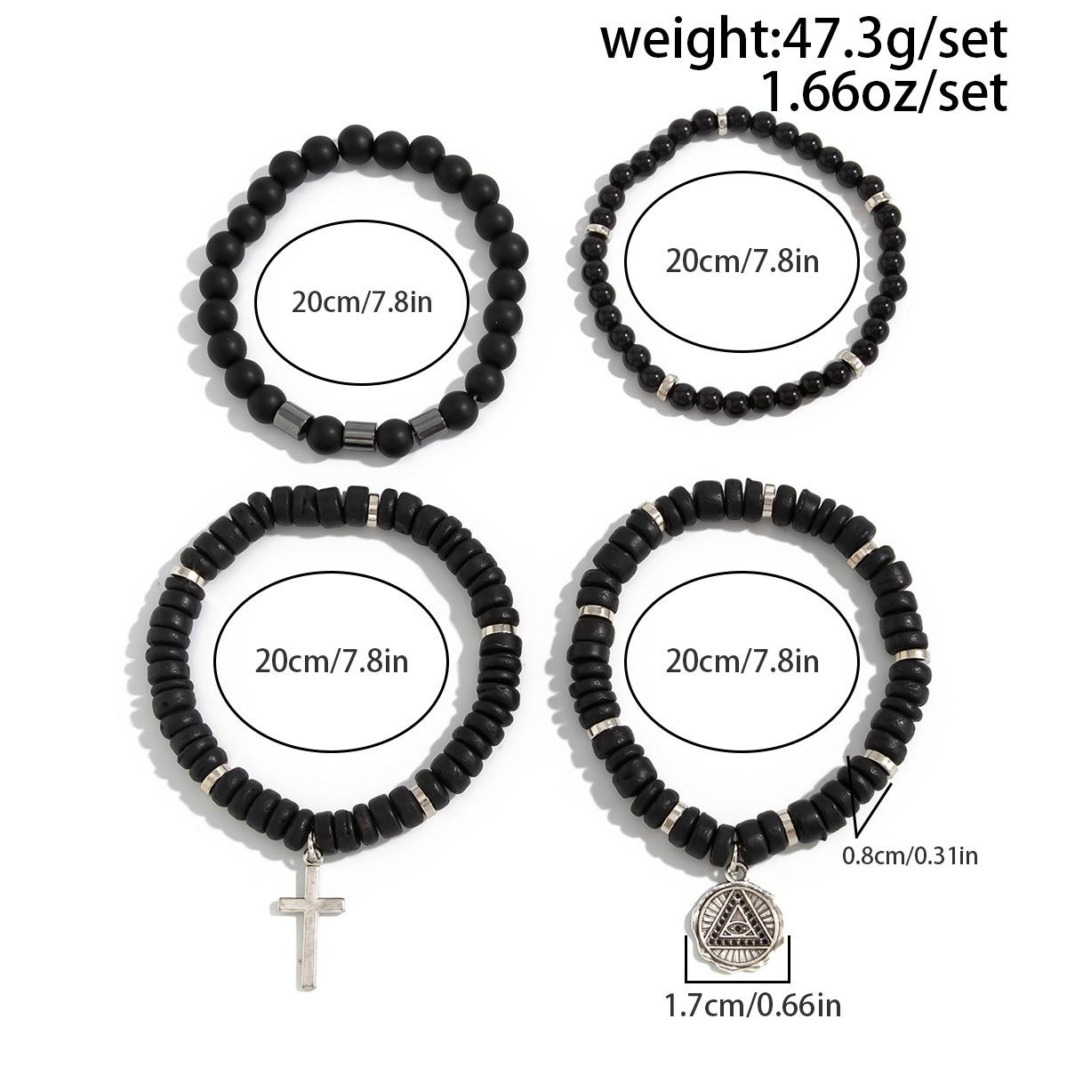 Новый матовый браслет с бусинами для мужчин Модный ретро браслет из кокосовой скорлупы с крестом, составной браслет Мужские украшения Black-06884