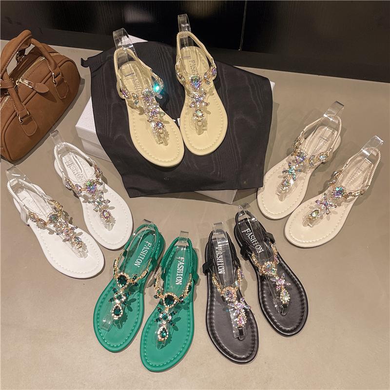 2025 New Summer Flats Sandals Women Crystal Clip Toe Slippers Trend Luxury Brand Ladies Shoes Beach Causal Slides Mujer Zapatos