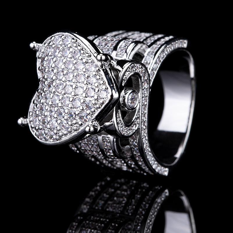 Hip-Hop Style Slightly Inlaid Zircon Love Ring Heavy Industry Design Sense Full Of Diamonds Retro Ring Trend Jewelry