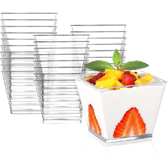 Eupako 50 Pack 5 oz Square Clear Plastic Dessert Cups Small Clear Plastic Tumbler Cups Great for Desserts, Appetizers, Puddings, Mousse and More 3.8 OZ - Square - 50 Cups