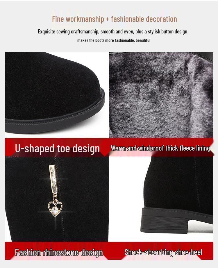 Matte Plush Mid-Calf Fleece-Lined Winter Fashion Long Boots