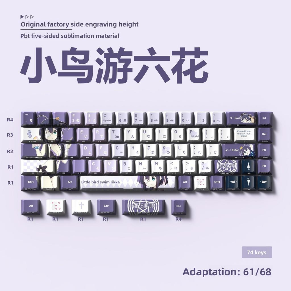 Miyu Cartoon Anime Keycaps - 2D Style, Thickened OEM Profile, Side-Engraved Translucent PBT, Thermal Sublimation, 74 Keys