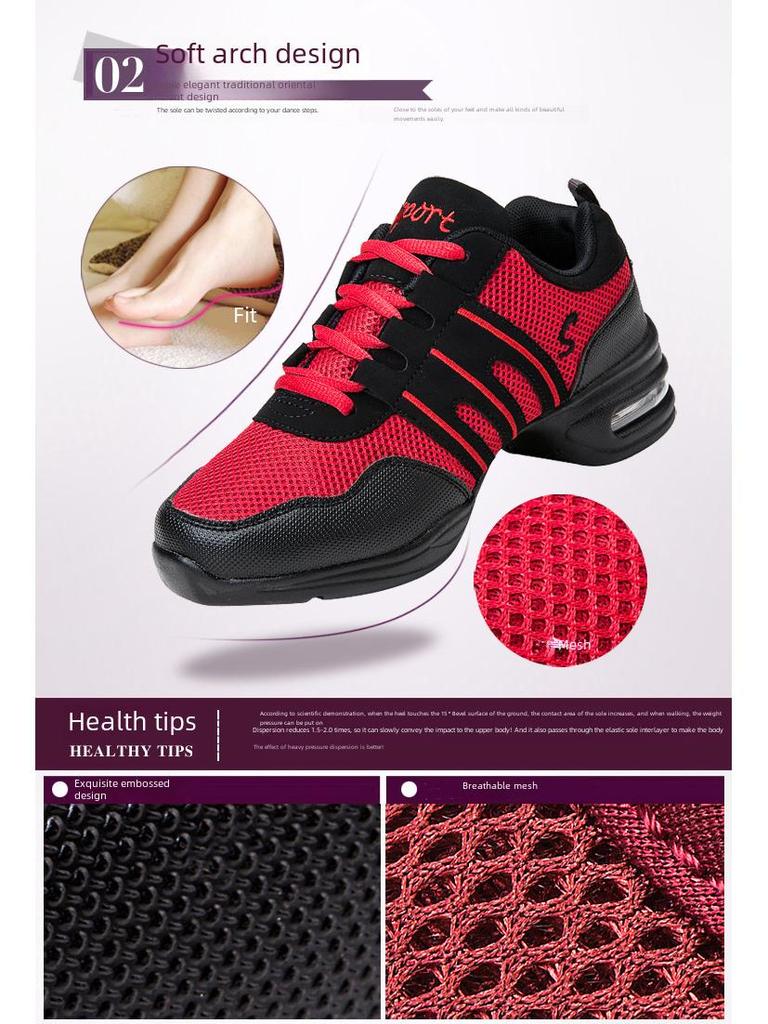 Damskor för sommaren med mellanhög klack, dansskor i mesh med mjuka sulor för vuxna