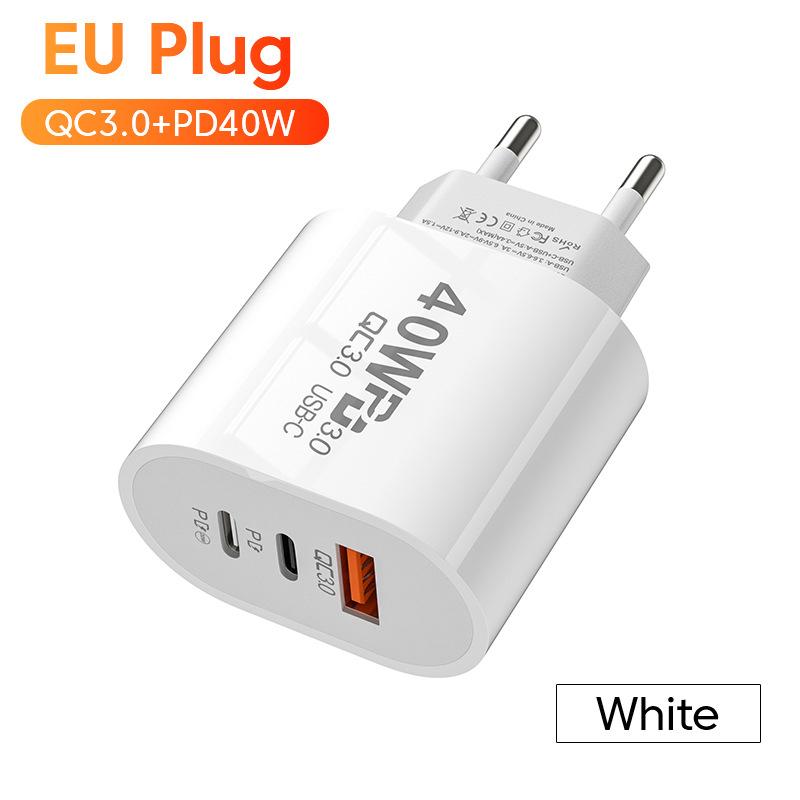 Usb C Charger 40W Fast Charging Charger 3Ports Type C Mobile Phone Charger Pd Power Adapter For Samsung Xiaomi Iphone Qc3.0