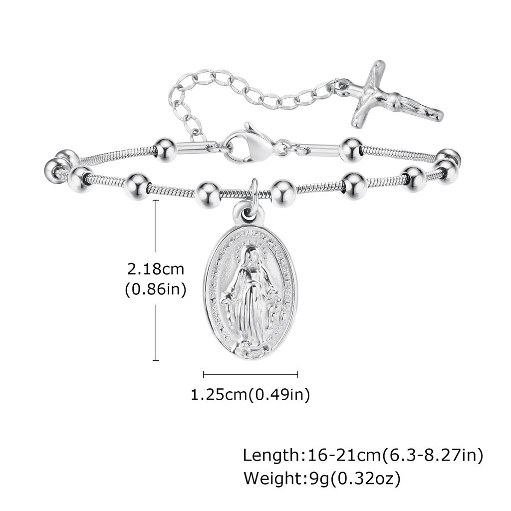 Holy Rosary Cross Virgin Mary Charm Bracelet for Women, Double Sides Religious Prayer Beaded Bracelet, Stainless Steel Jewelry