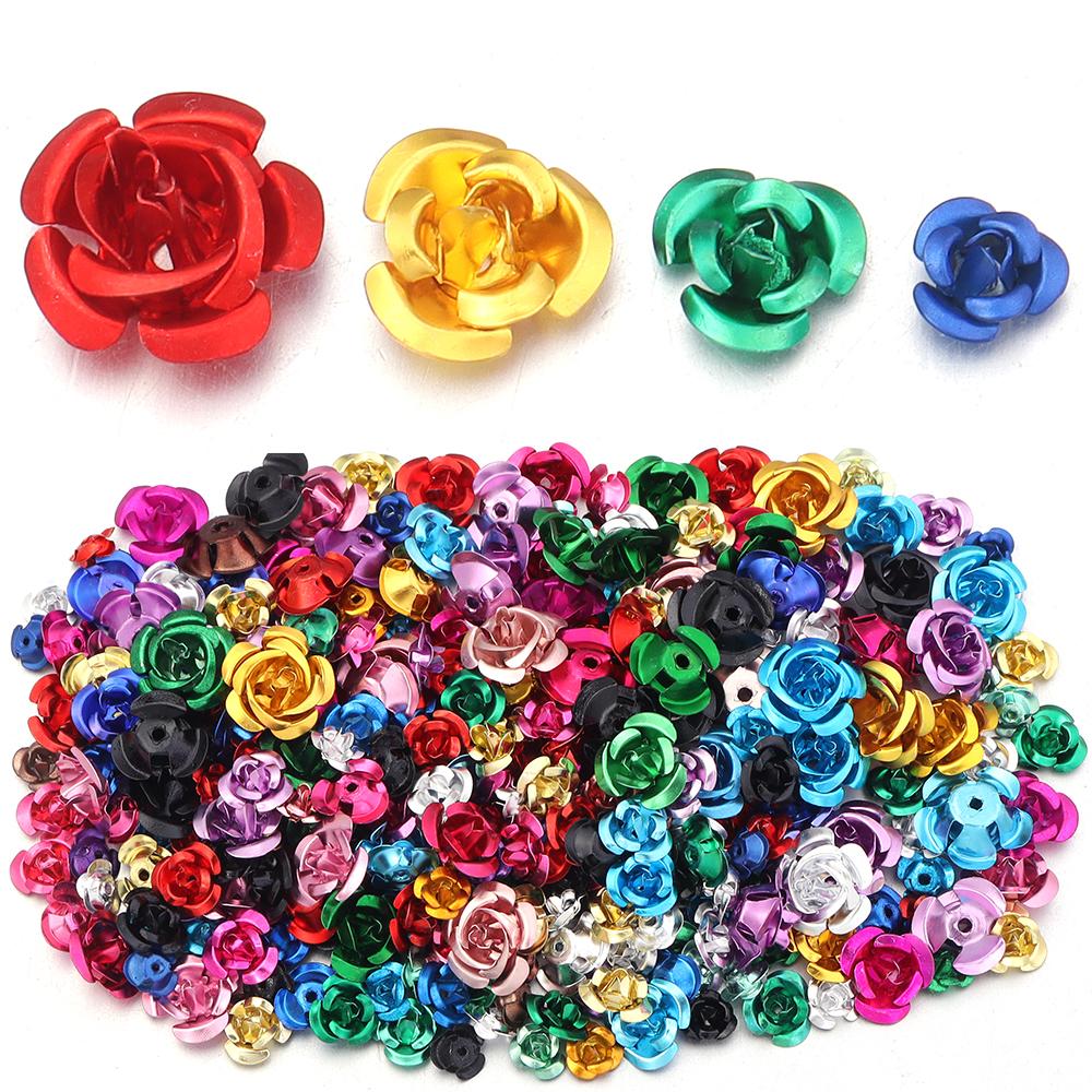 50/100pcs Aluminum Rose Flower Metal Mixed Color Flowers For Wedding Party DIY Jewelry Making Crafts Earring Headwear Decoration