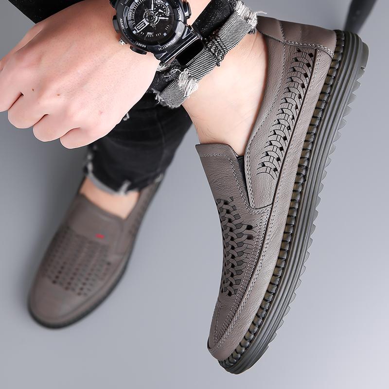 Fashion Spring Autumn Hot Selling Hollow Men's Leather Business Shoes Simple Trendy Loafers Outdoor Anti Slip Men's Sports Leisure Shoes