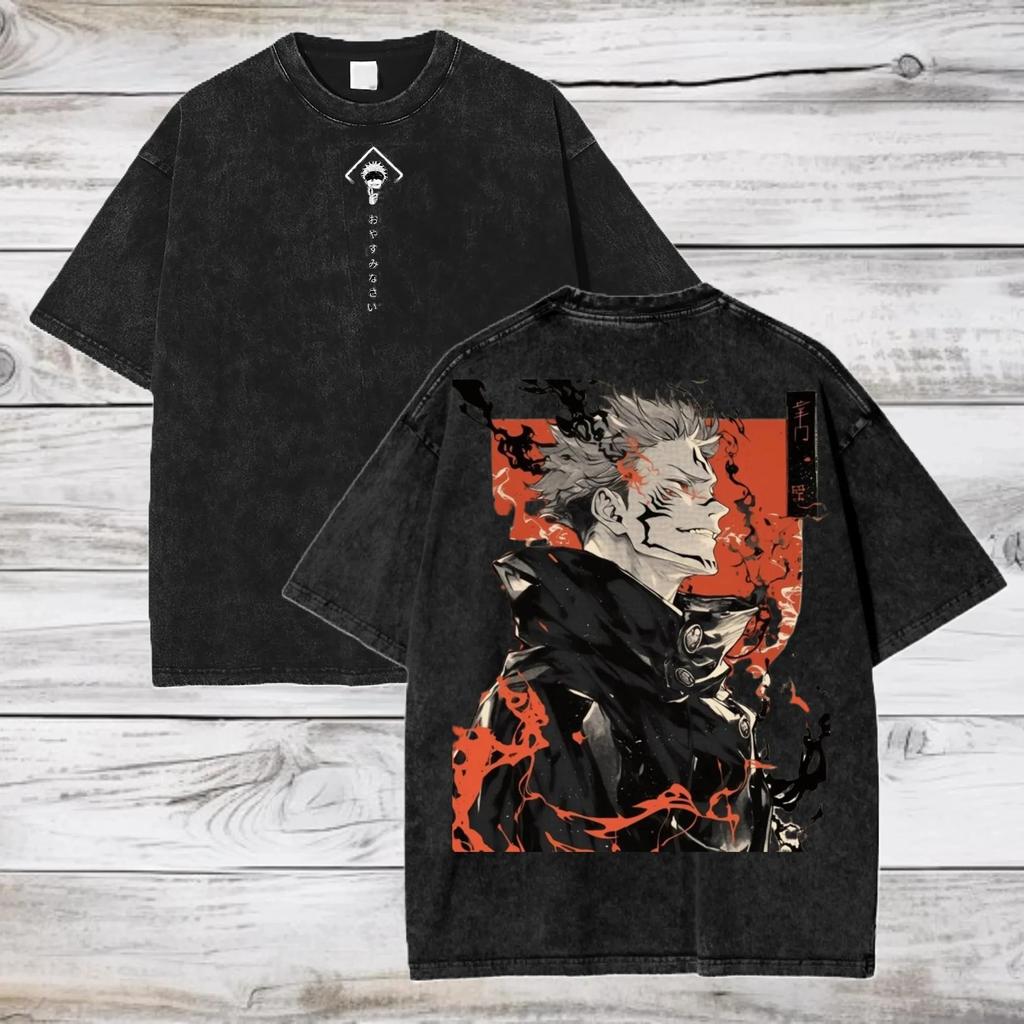 Camiseta Oversize Lavado Ácido Anime Jujutsu Kaisen Suguru Geto Camiseta Anime Hombre Mujer Regalo para Él Camiseta Hombre Camiseta de Algodón Negra