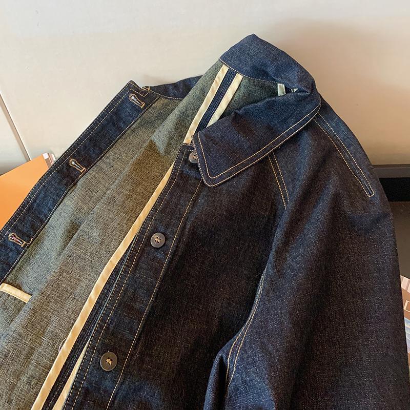 Women's Retro Contrast Stitch Denim Jacket - Autumn/Winter 2025 Slimming Casual Style