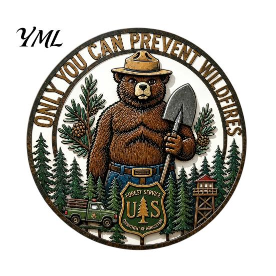 Rustic Home Decor for Porch Only You Can Prevent Wildfires Metal Sign, Vintage Round Bear Wall Indoor Office Hanging Decor, Funny Retro Tin Sign Home,