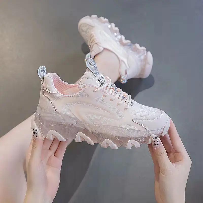 

Fashion Mesh Breathable High on Platform Lace Up Female Footwear Women s Shoes Transparent Low Clear Whit 39 Korean 2025 New Urban A In 40