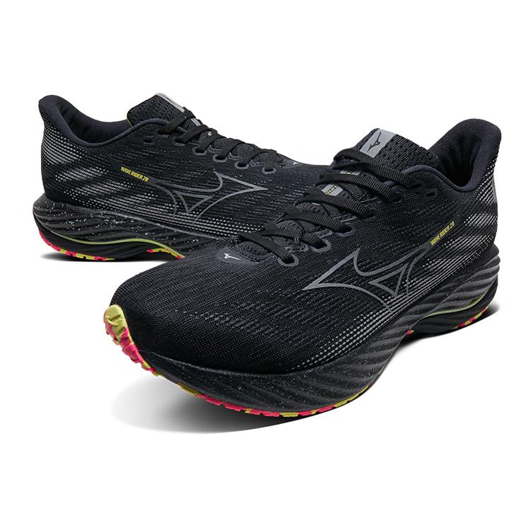 Mizuno Wave Rider 28 Black Sunny Lime Unisex Sneakers Silver J1GC246301