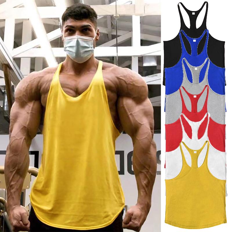 Muscleguys Men's Plain Cotton Gym Tank Tops Running Sleeveless Shirt Y-Back Bodybuilding Vests Muscle Workout Athletic Fitness Singlets
