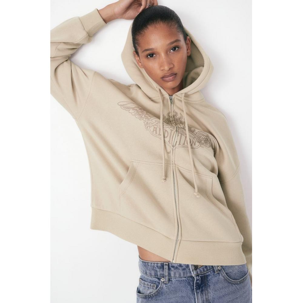

HM Design Detail Свободная толстовка с капюшоном на молнии светло-бежевого цвета Jane s Addiction